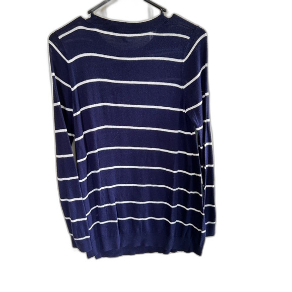 Isabella Oliver Navy White Striped Sweater Womens 1 M 8 Crewneck Longsleeve Top - Picture 2 of 5